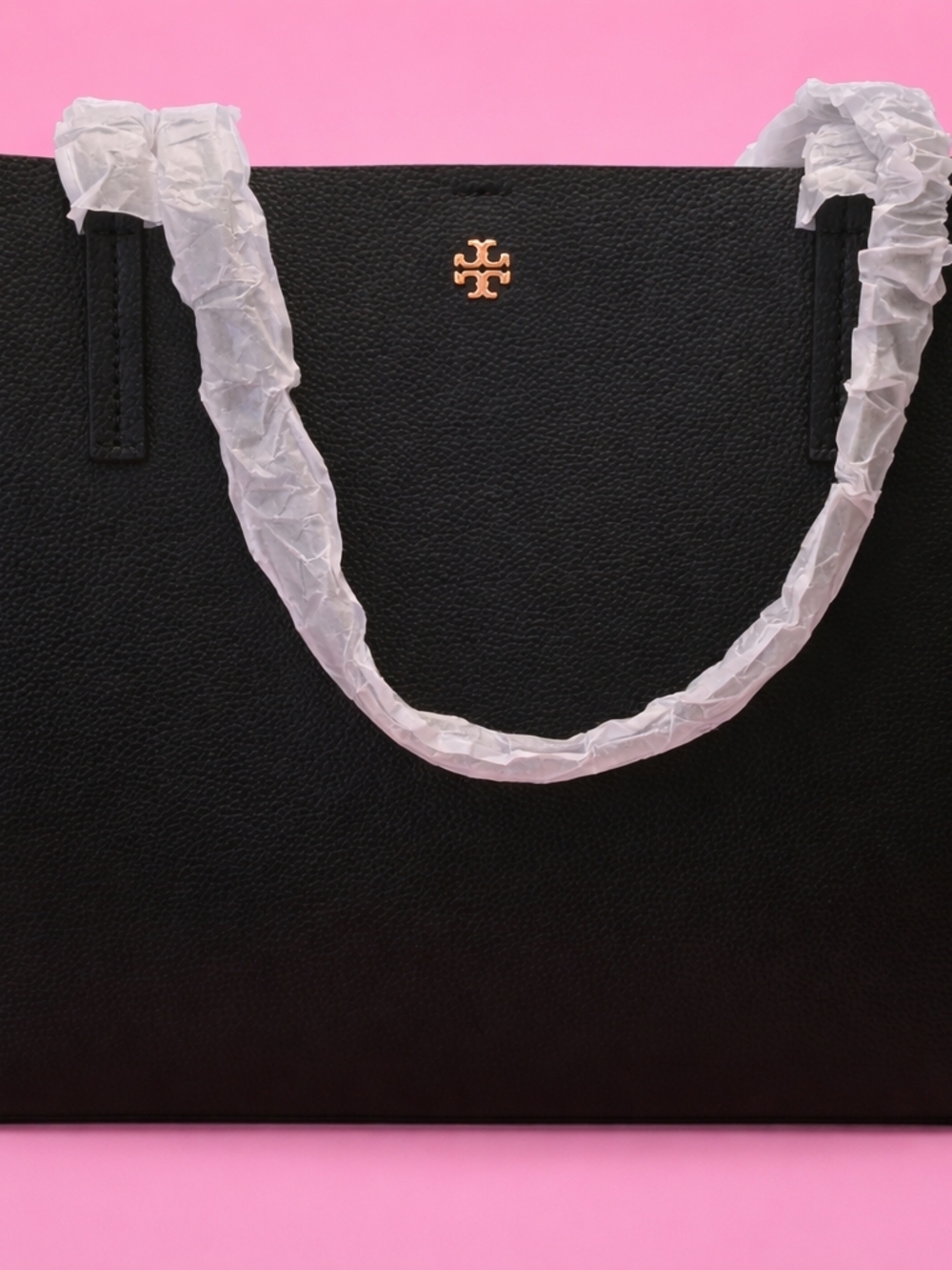 Tory Burch Black Leather Tote with Gold Logo